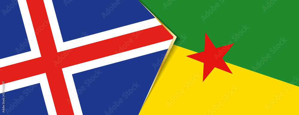 Iceland and French Guiana flags, two vector flags.