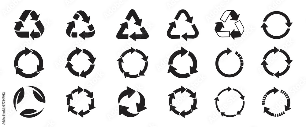Recycle icon set. Recycling Vector Isolated on white background. Recycle sign or symbol Recycle icon set. Recycling Vector Isolated on white background. Recycle sign or symbol