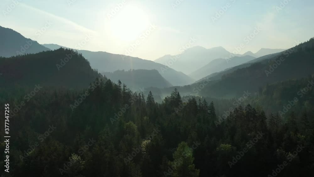 Drone flight over forest and mountains in Bavaria, Germany Drone flight over forest and mountains in Bavaria, Germany
