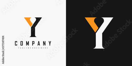 Simple Initial Letter Y Logo. Black and Orange Geometric Shape Arrow Origami Style isolated on Double Background. Usable for Business and Branding Logos. Flat Vector Logo Design Template Element.