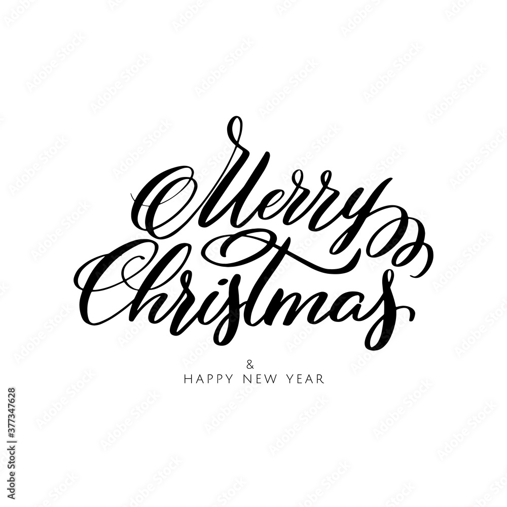 Merry Christmas and Happy New Year lettering composition for greeting card or banner, website