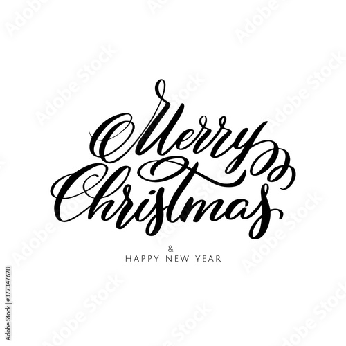 Merry Christmas and Happy New Year lettering composition for greeting card or banner, website