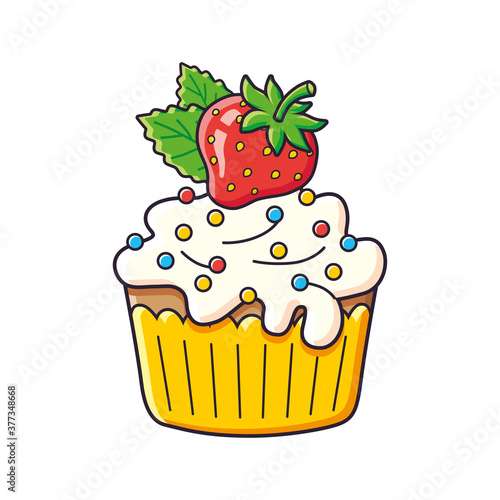 Cupcake pastry with strawberry isolated