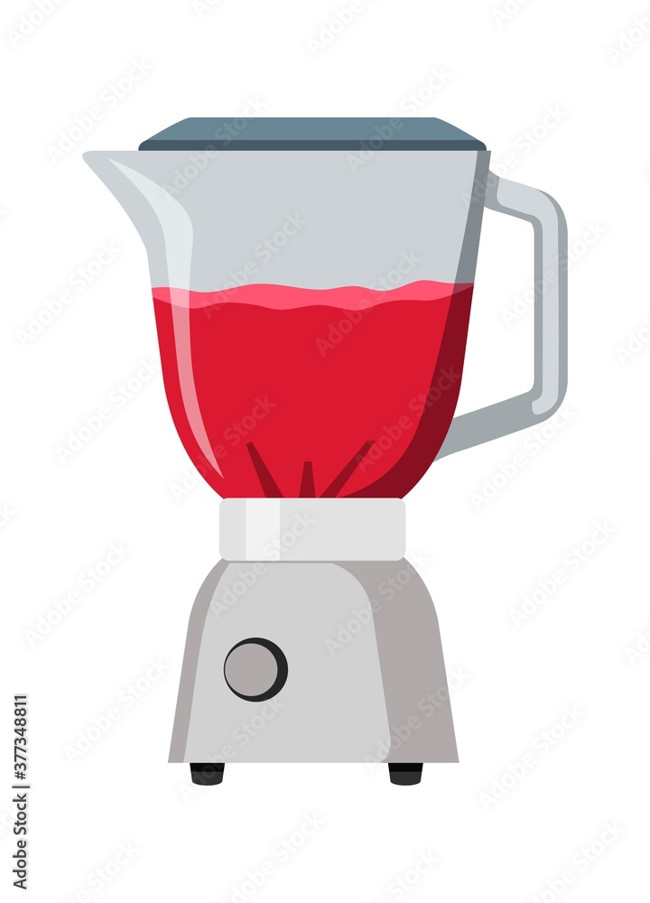 Blender with juice or smoothie. Juicer or mixer with red fresh cocktail isolated on white background. Digital electronic kitchen equipment vector illustration. Shake machine device Blender with juice or smoothie. Juicer or mixer with red fresh cocktail isolated on white background. Digital electronic kitchen equipment vector illustration. Shake machine device