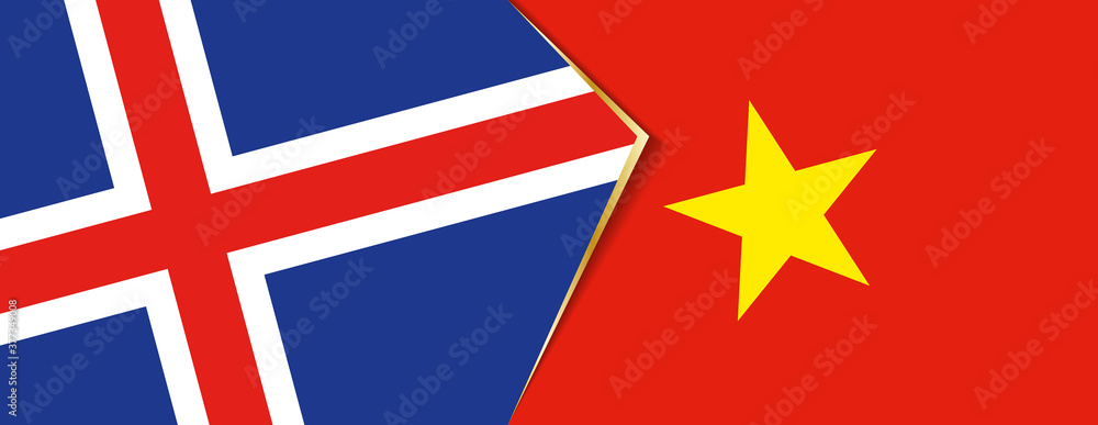 Iceland and Vietnam flags, two vector flags.