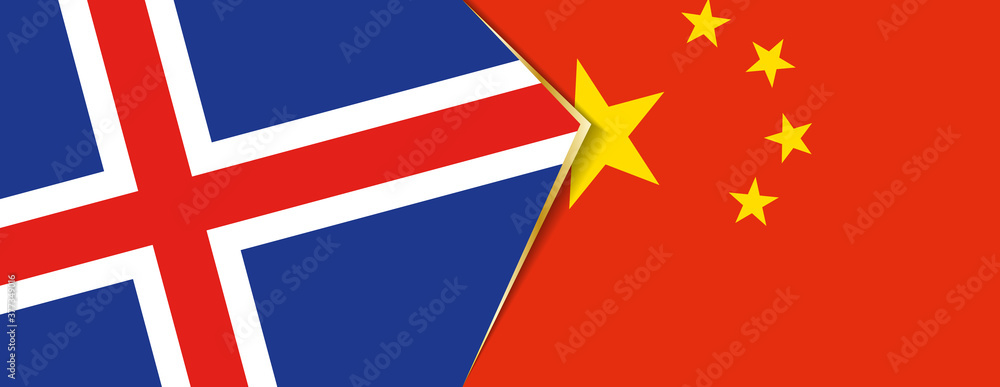 Iceland and China flags, two vector flags.