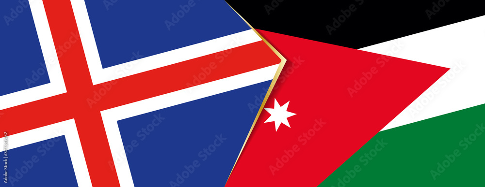 Iceland and Jordan flags, two vector flags.