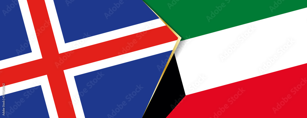Iceland and Kuwait flags, two vector flags.