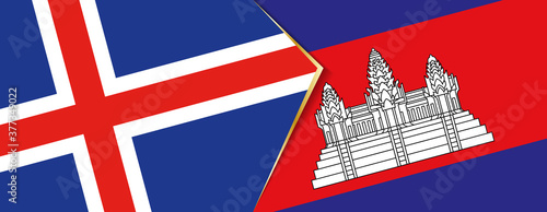 Iceland and Cambodia flags, two vector flags.