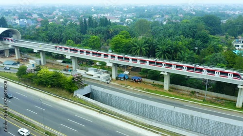 Unoperated LRT train on the elevated track photo