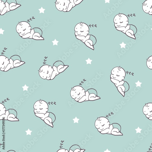 Abstract Sleeping Babies Vector Doodle Seamless Pattern