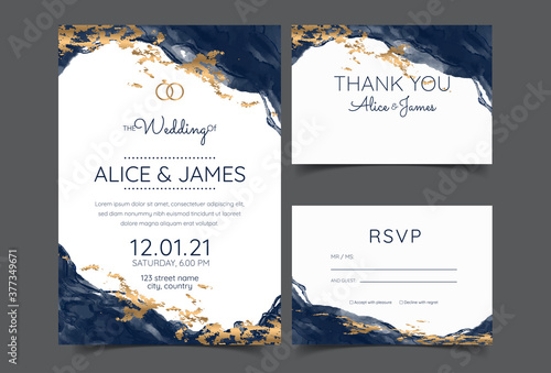 Luxury Marble Wedding invitation cards, Save The Date card design.  watercolour brush decoration style..