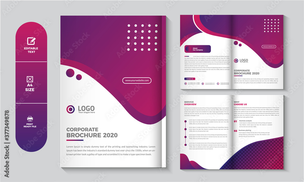 Corporate bi-fold Business brochure design template, Clean Modern business bi fold brochure design. minimal and abstract Brochure design in the A4 format, Bifold Brochure Layout with Blue Accents.