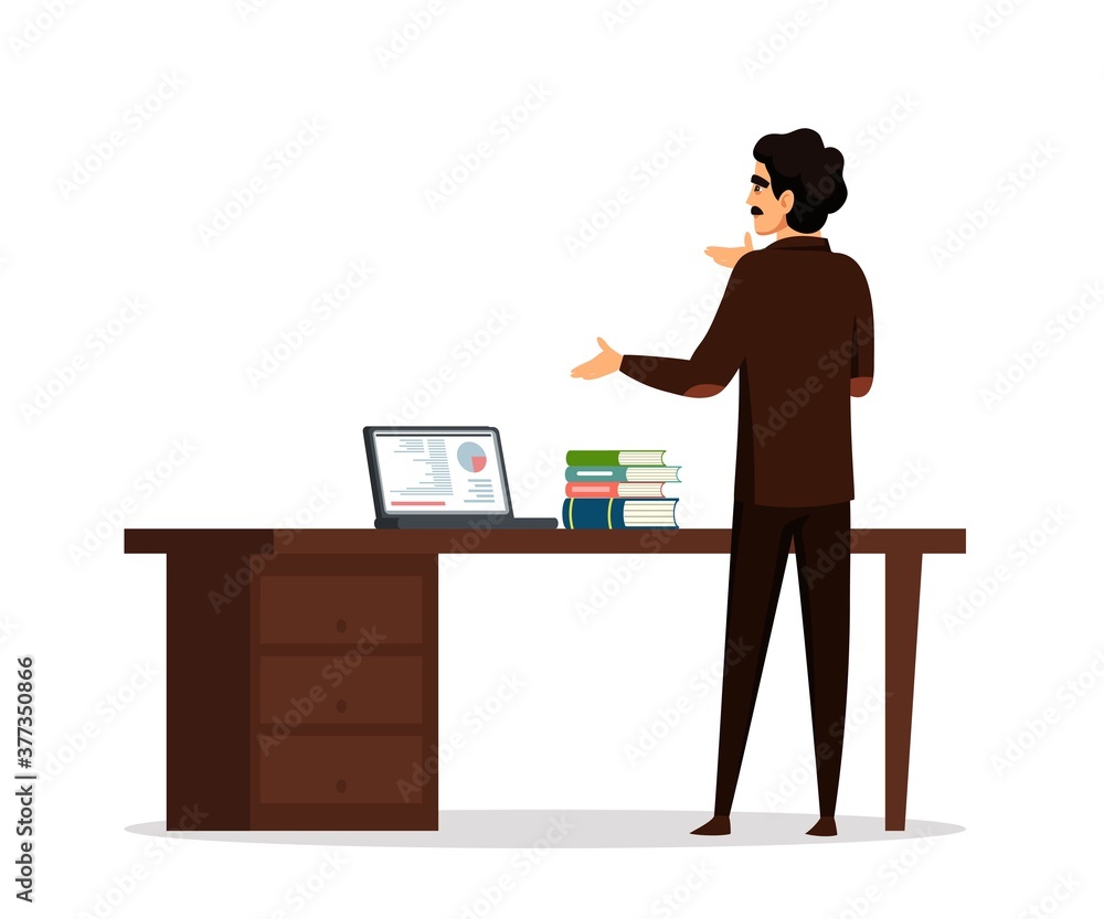 Professor talking at class in college. Higher education vector illustration. Teacher giving lecture, explaining data and analysis at seminar. Teaching at university, classroom discussion Professor talking at class in college. Higher education vector illustration. Teacher giving lecture, explaining data and analysis at seminar. Teaching at university, classroom discussion