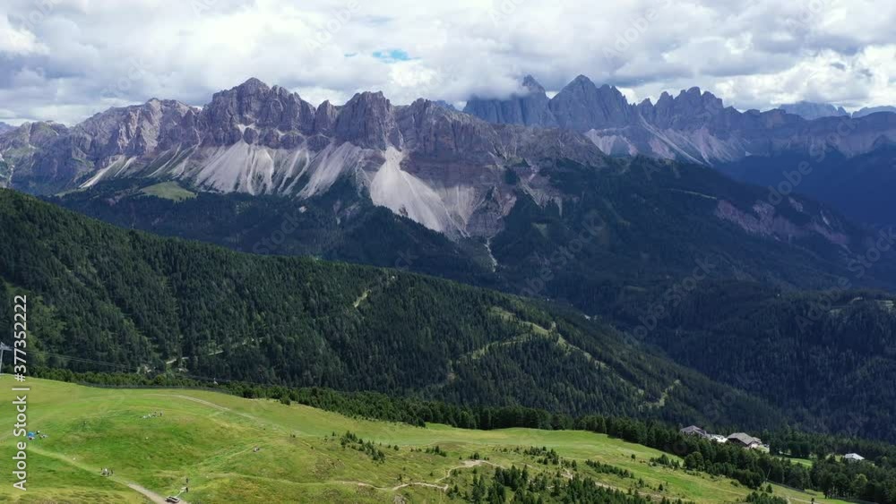 Drone flight over Seiser Alm in South Tyrol in Italy Drone flight over Seiser Alm in South Tyrol in Italy