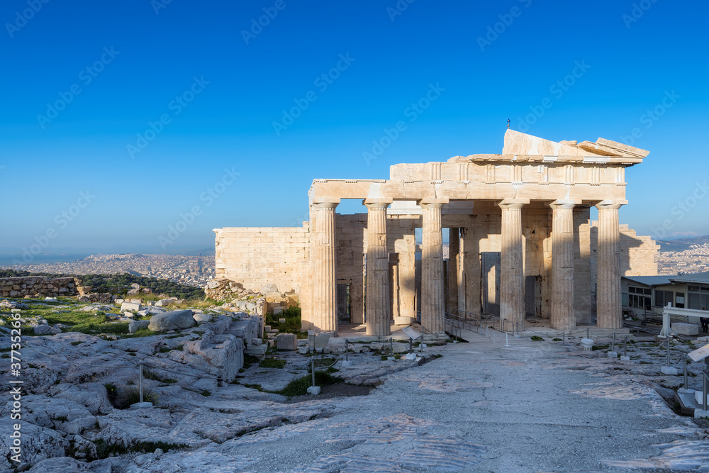 Propylaea in the Acropolis, is the monumental gateway to the Acropolis, Athens, Greece 