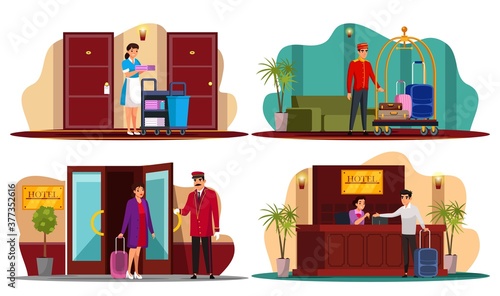 Hotel staff service people scene isolated set