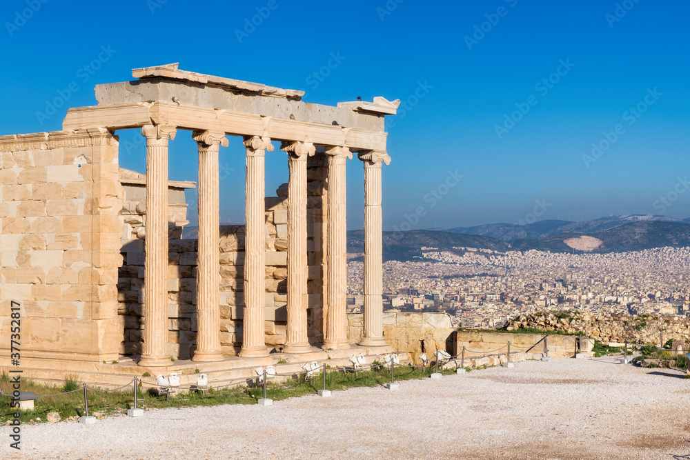 Erechtheion temple with Caryatid Porch on the Acropolis at Athens. Greece