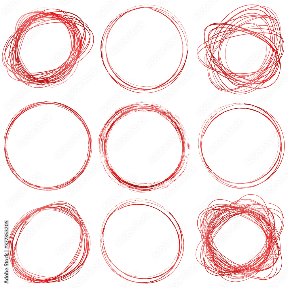set of red brush round frame banners on white background set of red brush round frame banners on white background