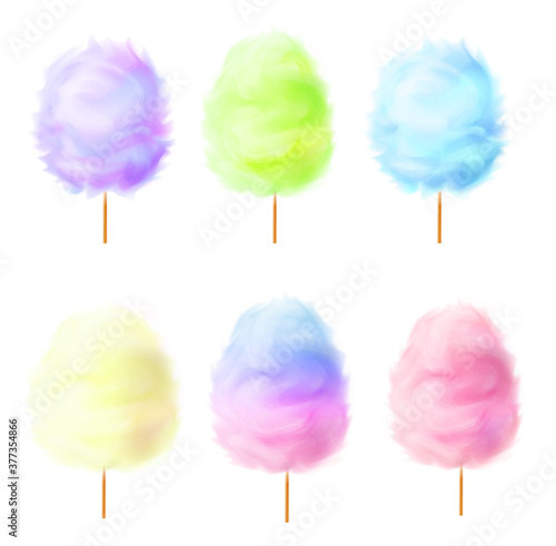 3D cotton candy, a set of realistic sweets