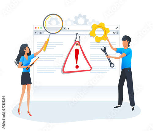 Website is under construction caution sign. Broken web page. Datacenter, server, operating system error. 404 error warning page