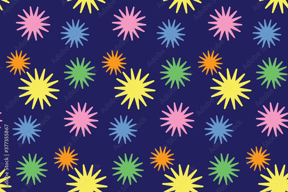 Seamless pattern with stars. Colorful background. Simple creative print for clothes, web, greeting cards, gift wrap and design. Yellow, blue, purple, pink and green colors. Jpg file Seamless pattern with stars. Colorful background. Simple creative print for clothes, web, greeting cards, gift wrap and design. Yellow, blue, purple, pink and green colors. Jpg file