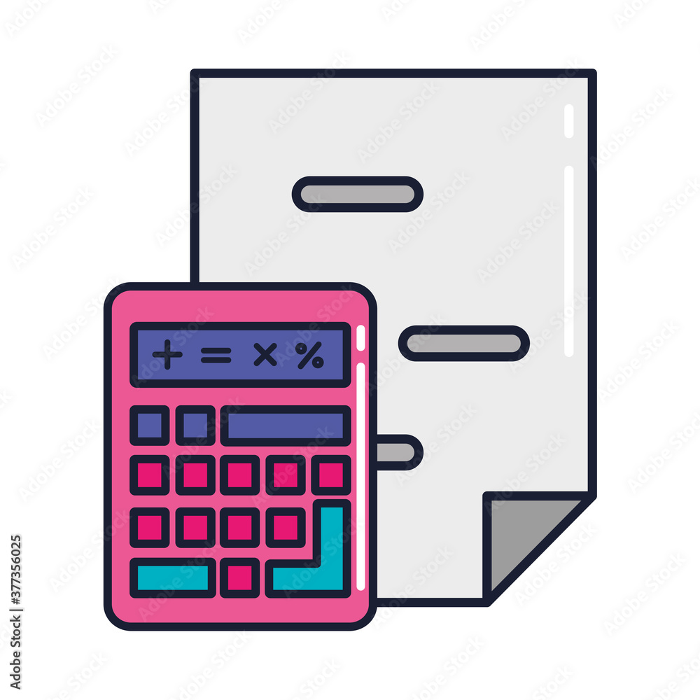 calculator math with document, line and fill style icon vector illustration design calculator math with document, line and fill style icon vector illustration design