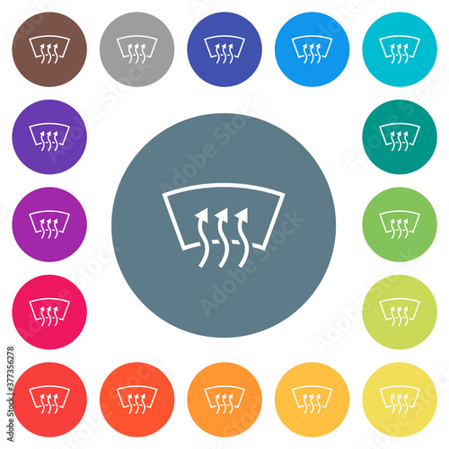 Windshield defrost flat white icons on round color backgrounds