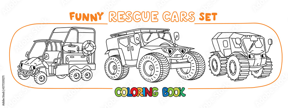 Funny Buggy car or outroader coloring book set.