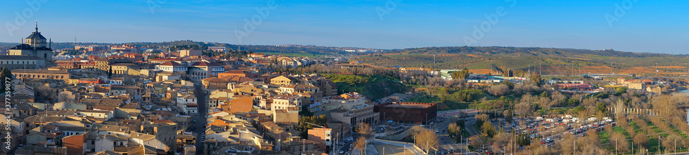 Panoramic view of the medieval center of the city of Toledo, Spain.