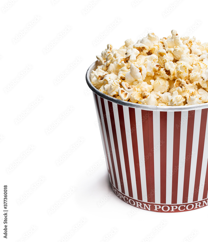 Big bucket of popcorn isolated on white Big bucket of popcorn isolated on white