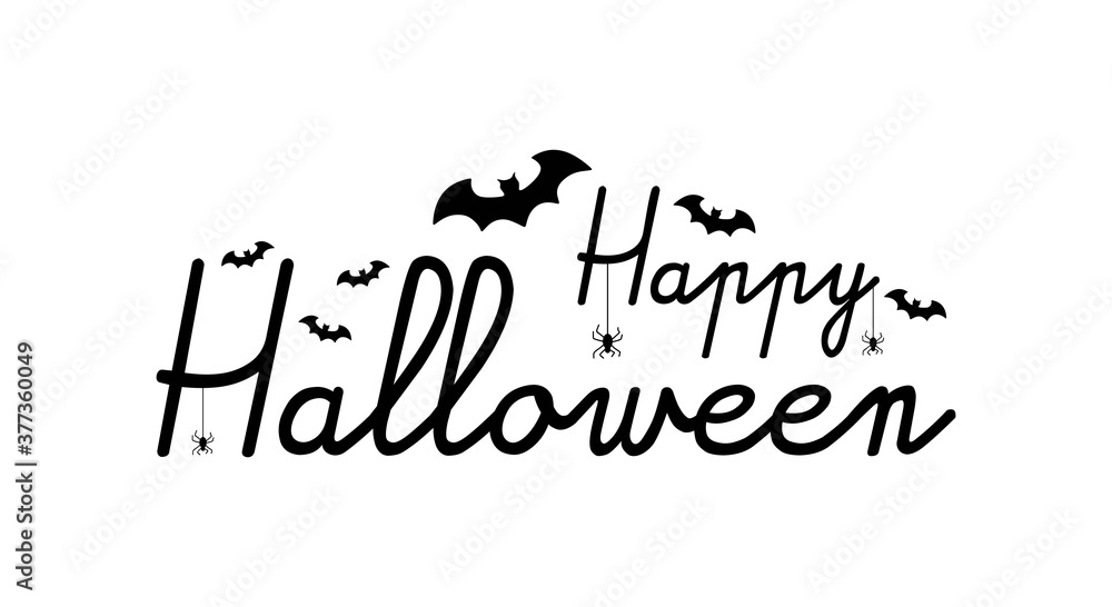 Creative and Scary background for Halloween celebration with Happy Halloween hand lettering text and hanging spiders. Creative and Scary background for Halloween celebration with Happy Halloween hand lettering text and hanging spiders.