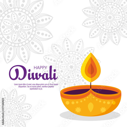 banner of diwali festival holiday with candle in white background vector illustration design