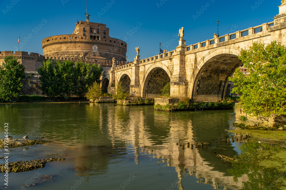Castel Sant'Angelo Castle, Sant'Angelo Bridge over Tiber River. 