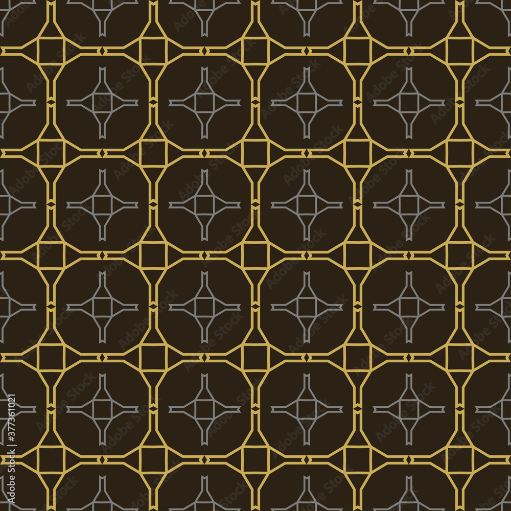 Naklejka premium Gold on black seamless tiling pattern, background, wallpaper texture