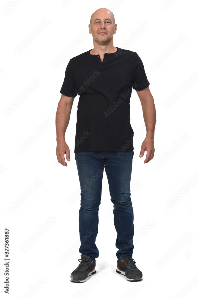 full portrait of a bald man on white background, front view full portrait of a bald man on white background, front view