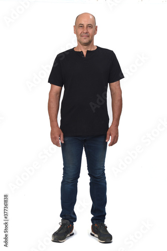 full portrait of a bald man on white background, front view © curto