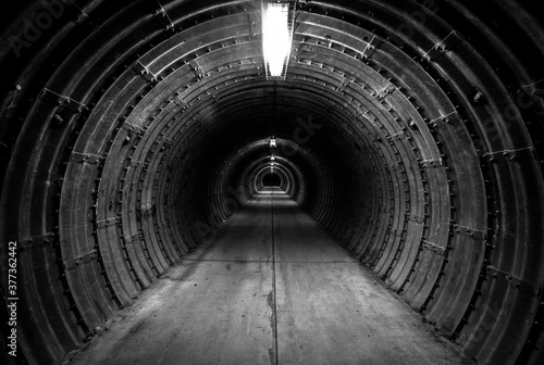 Dark, Black and White Tunnel
