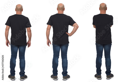different poses of the same man from behind on white bacground