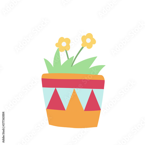 Drawing decorative fresh flowers in flower pot