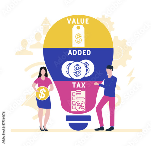 Flat design with people. VAT - value added tax.  business concept background. Vector illustration for website banner, marketing materials, business presentation, online advertising