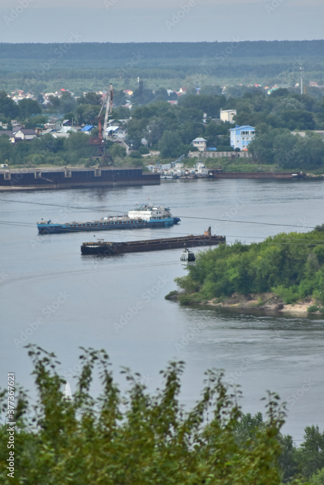 cargo ship sails on the Volga River