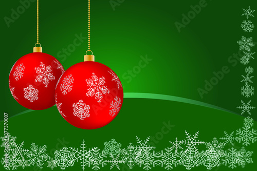 christmas background with balls; red balls on the green background
