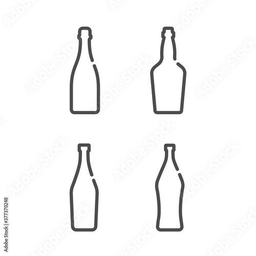 Champagne whiskey martini vermouth. Bottle in flat style on white background. Simple template design. Set beverage icon design. Isolated illustration outline object. One line symbol of an drink.