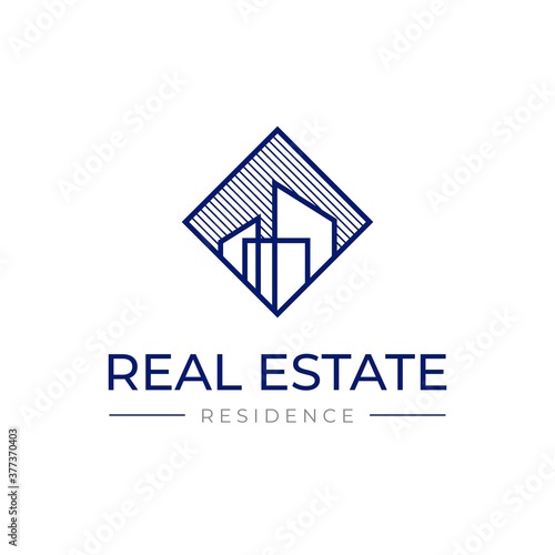 Real estate logo design template. Residence logo. Construction logo. Buildings with hatch background. Skyscraper logo. Rental. Business. Branding.