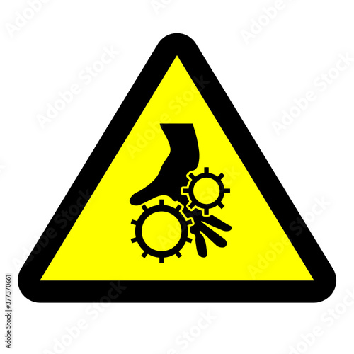 Warning moving machinery vector symbol isolated on white background, Dangerous do not put your hand between roller and running belt