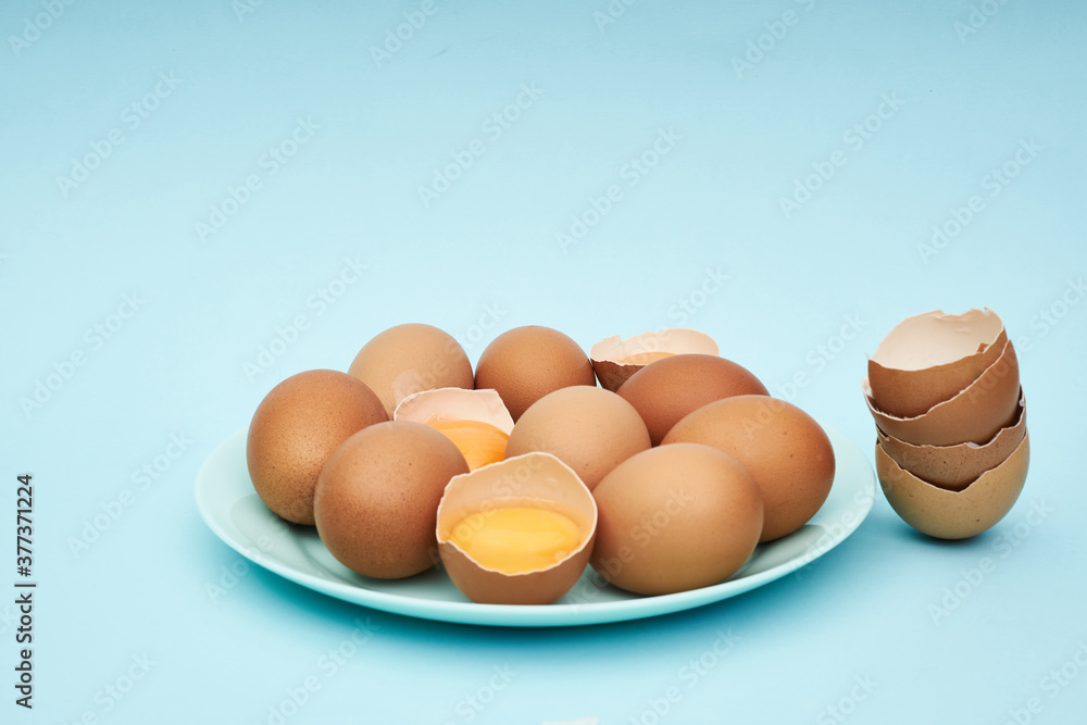 Chicken eggs on a saucer, a plate. Food, protein in foods. Chicken eggs on a saucer, a plate. Food, protein in foods.