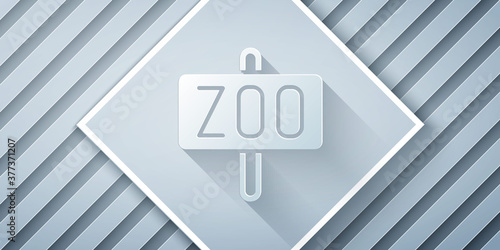 Paper cut Zoo park icon isolated on grey background. Paper art style. Vector.