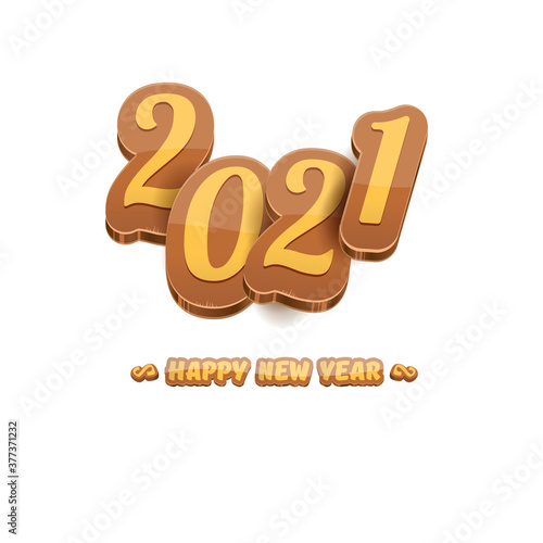 Cartoon 2021 Happy new year label or greeting card with colorful numbers and greeting text. Happy new year label or icon isolated on white background