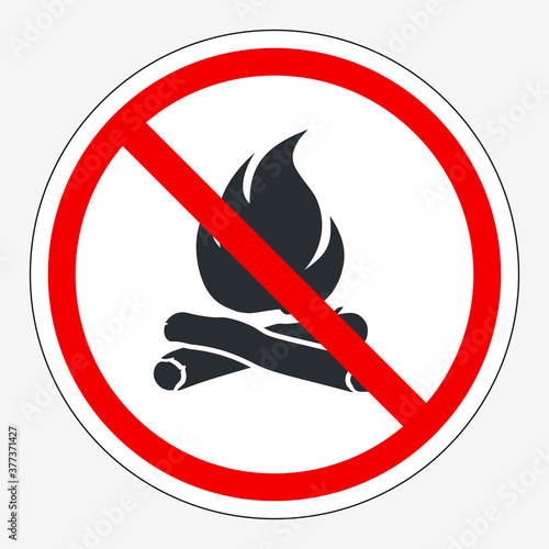 No Fire Sign. Sign Prohibiting Open Flames. Strikethrough Bonfire
